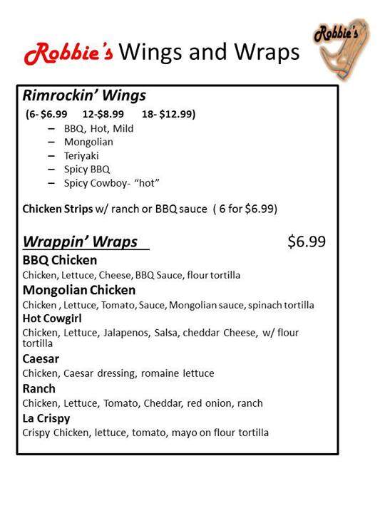 Robbie's Restaurant - Rimrock, AZ menu_pic
