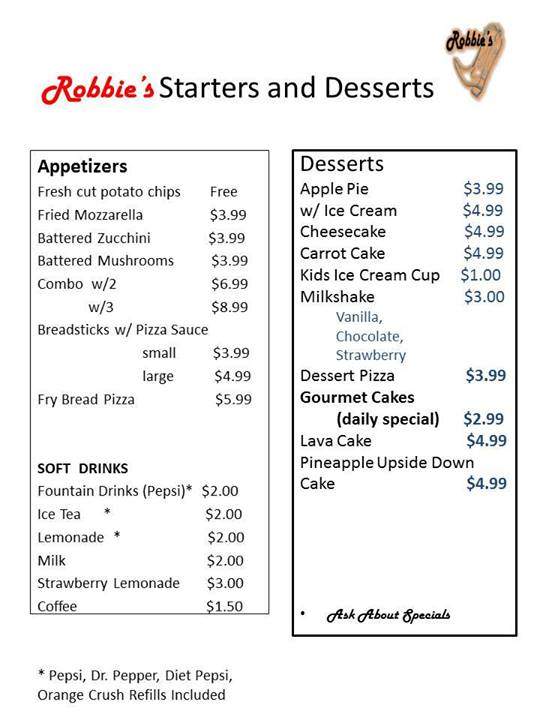 Robbie's Restaurant - Rimrock, AZ menu_pic