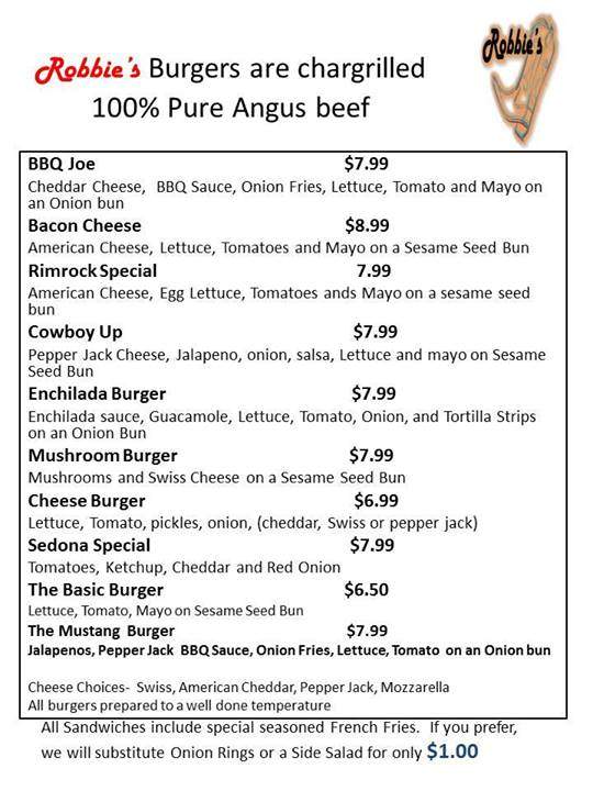 Robbie's Restaurant - Rimrock, AZ menu_pic