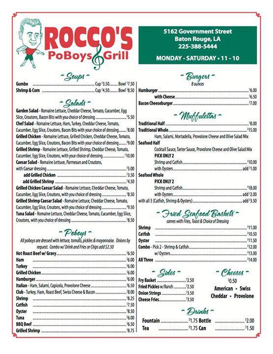 Rocco's Poboys and Grill - Baton Rouge, LA menu_pic
