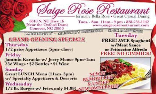 Saige Rose Restaurant - Conover, NC menu_pic