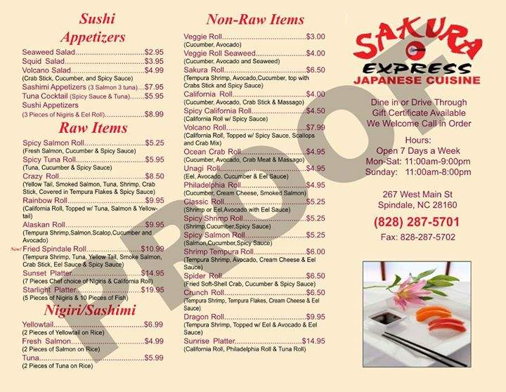 Sakura Express - Spindale, NC menu_pic