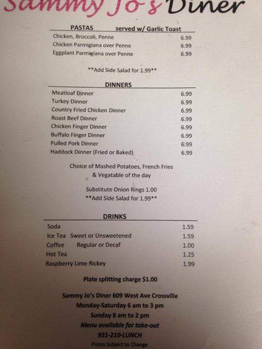 Sammy Jo's - Crossville, TN menu_pic