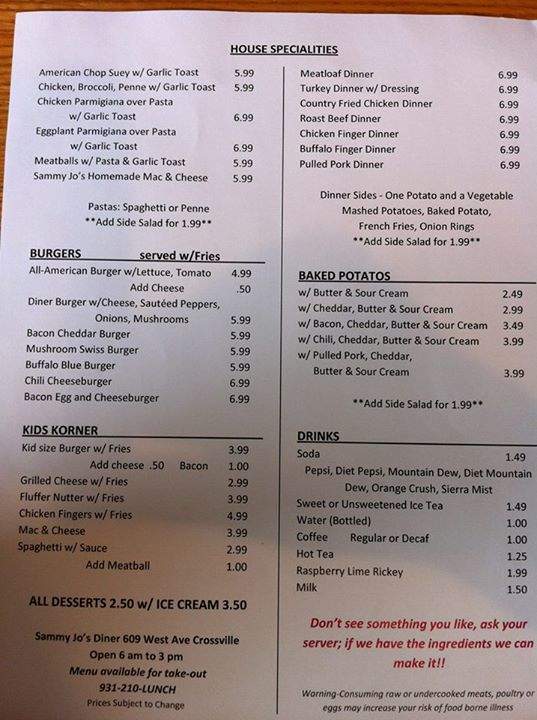 Sammy Jo's - Crossville, TN menu_pic