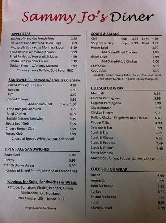 Sammy Jo's - Crossville, TN menu_pic