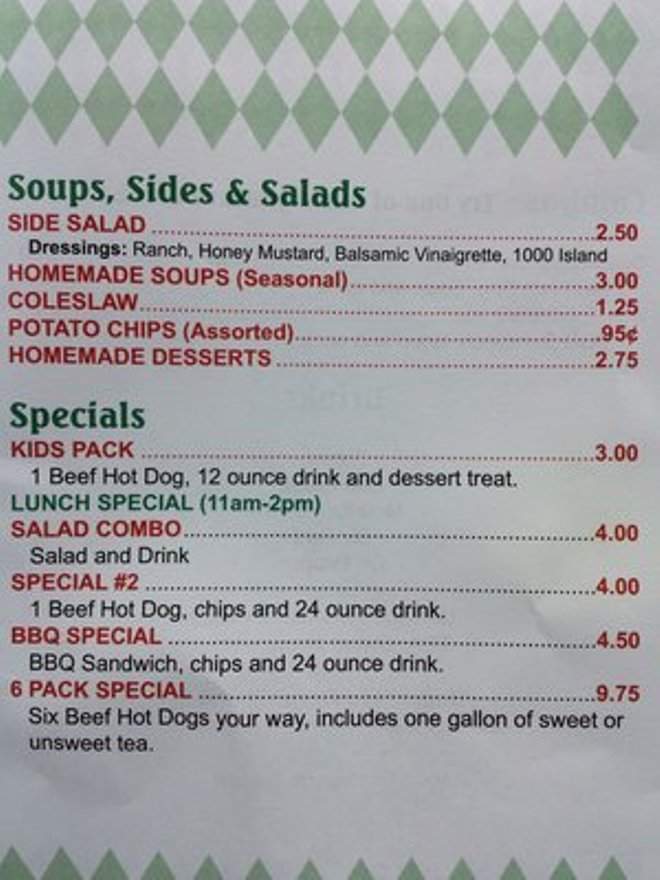 Sam's Hot Dog Stand - Hickory, NC menu_pic