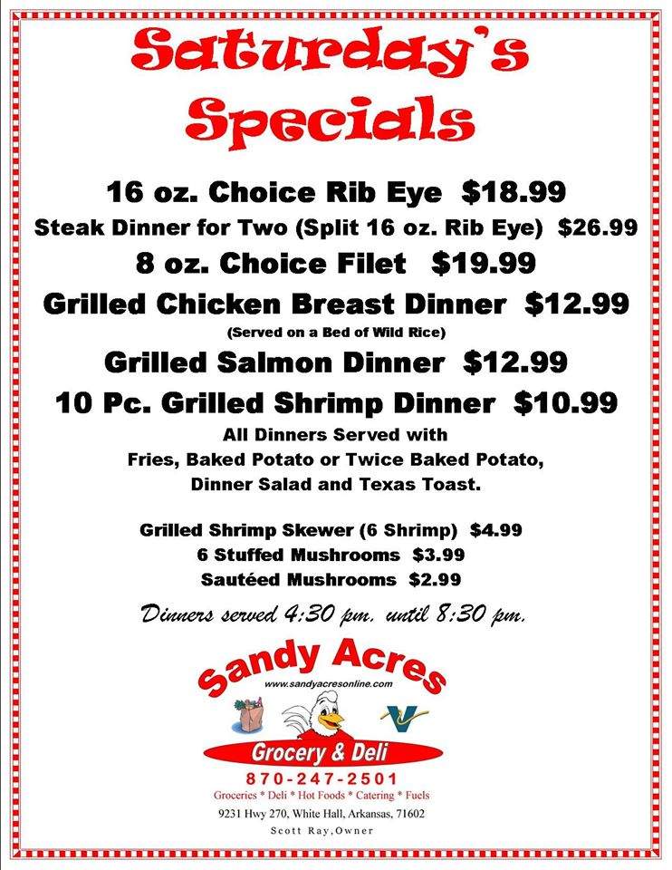 Sandy Acres - White Hall, AR menu_pic