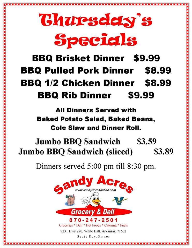 Sandy Acres - White Hall, AR menu_pic