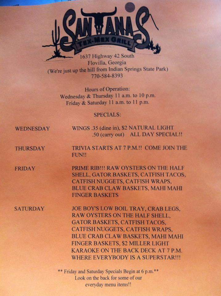 Santana's Tex-Mex Grill - Jackson, GA menu_pic