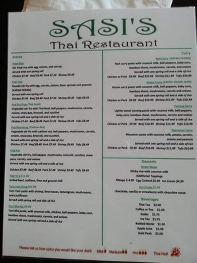 Sasi's - Brownsville, TX menu_pic