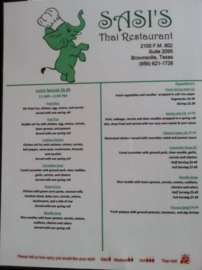 Sasi's - Brownsville, TX menu_pic