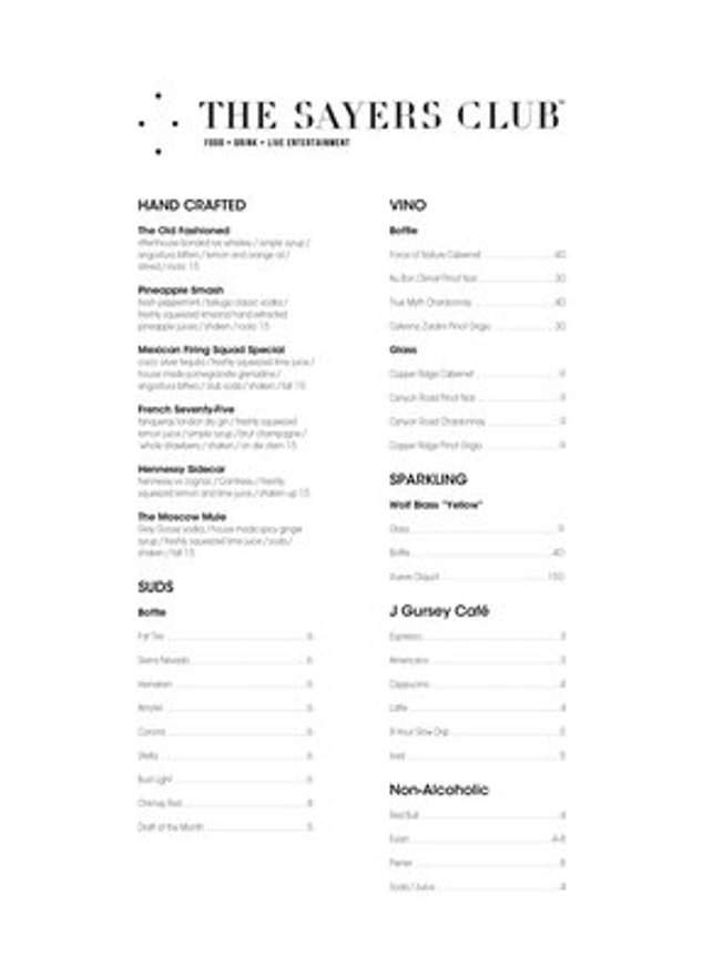 Sayers Club - Los Angeles, CA menu_pic