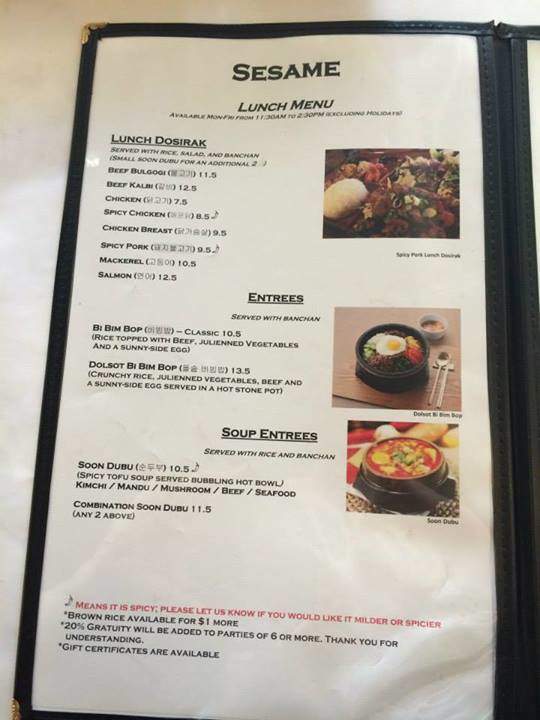 Sesame Korean Cuisine - Burlingame, CA menu_pic