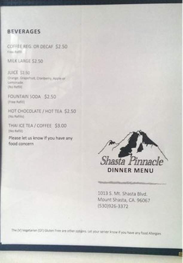 /380227322/Shasta-Pinnacle-Menu-Mount-Shasta-CA - Mount Shasta, CA