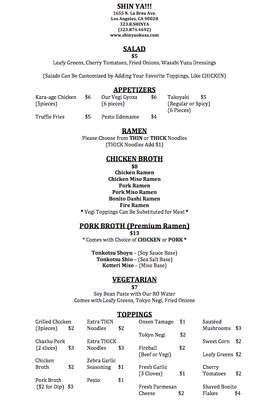 Shin Ya! - West Hollywood, CA menu_pic