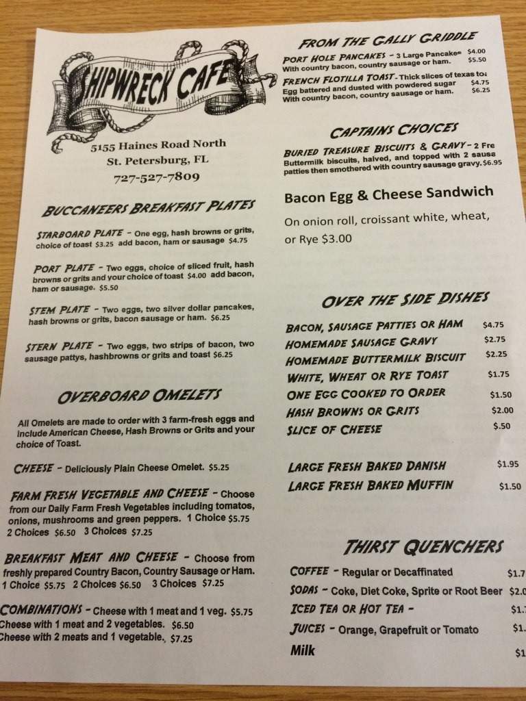 Shipwreck Cafe - St Petersburg, FL menu_pic