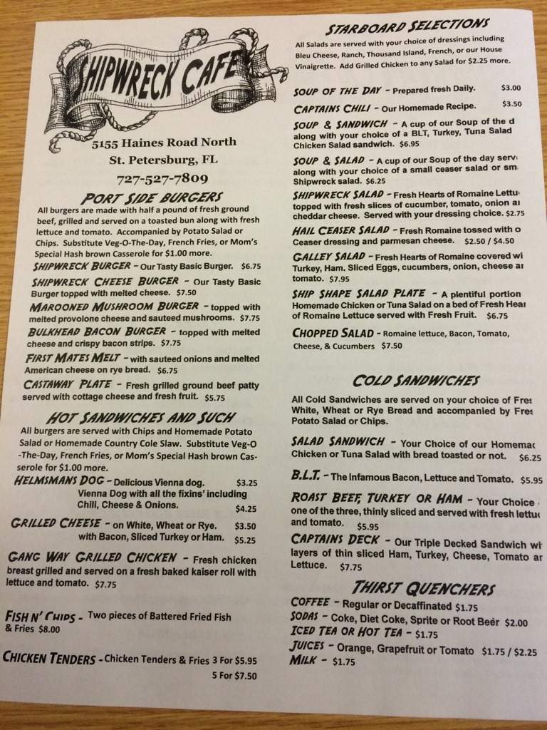 Shipwreck Cafe - St Petersburg, FL menu_pic