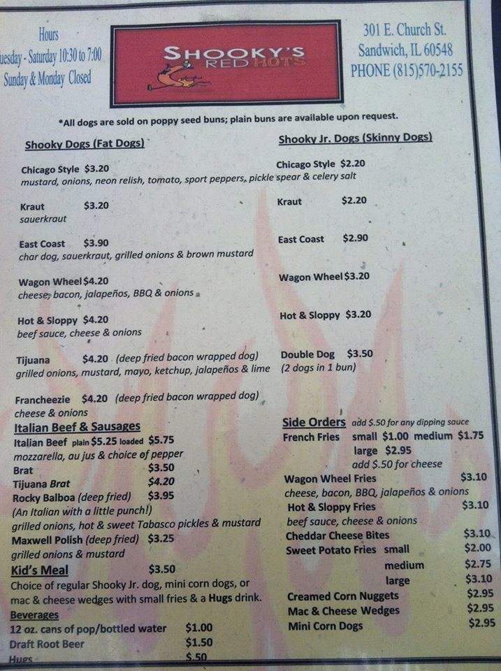 Shooky's Red Hots - Sandwich, IL menu_pic