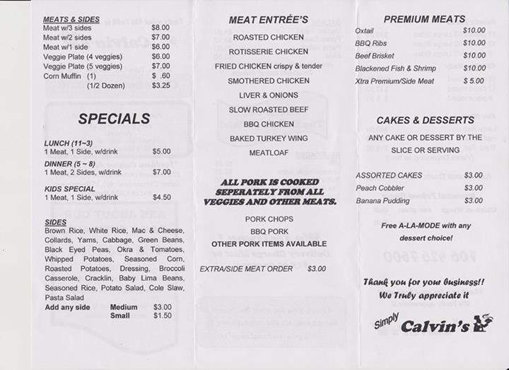 Simply Calvin's - Augusta, GA menu_pic