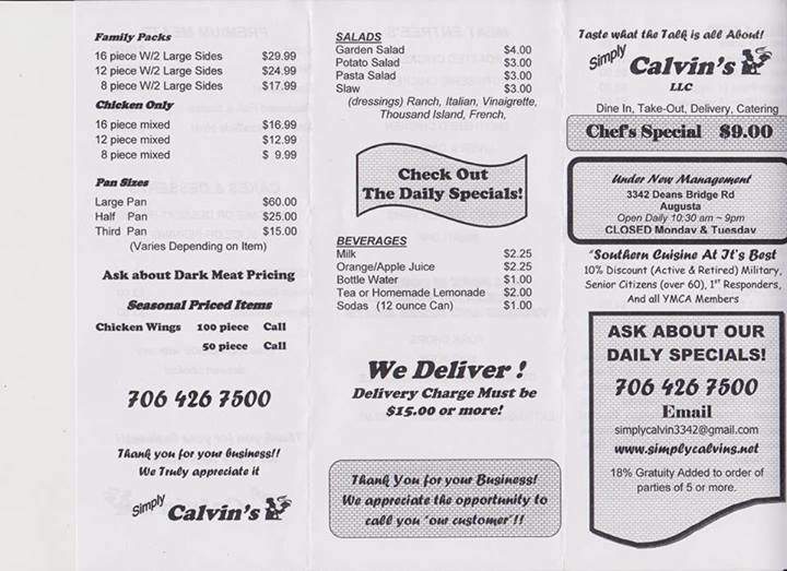 Simply Calvin's - Augusta, GA menu_pic