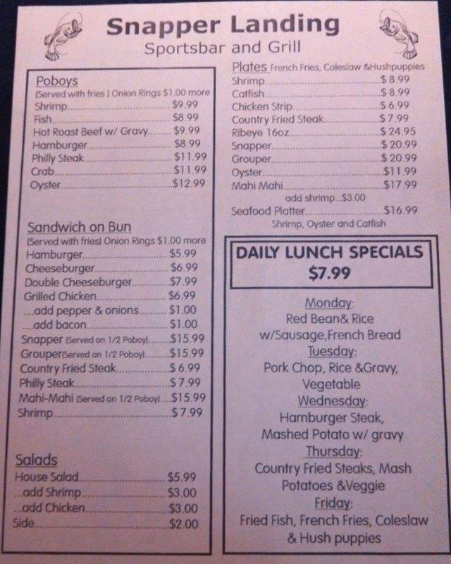 Snapper Landing Sports Bar and Grill - Gautier, MS menu_pic
