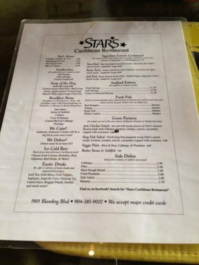 Stars Carribean - Jacksonville, FL menu_pic