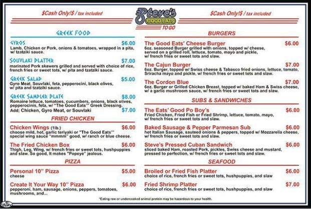 Steve's Good Eats - Melbourne, FL menu_pic