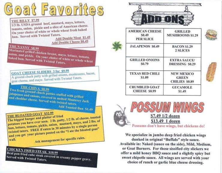 Stumblin Goat Saloon - Canadian, TX menu_pic