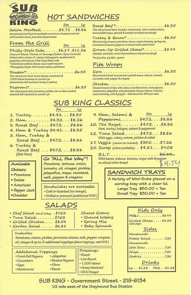 Sub King Deli & Grill - Mobile, AL menu_pic