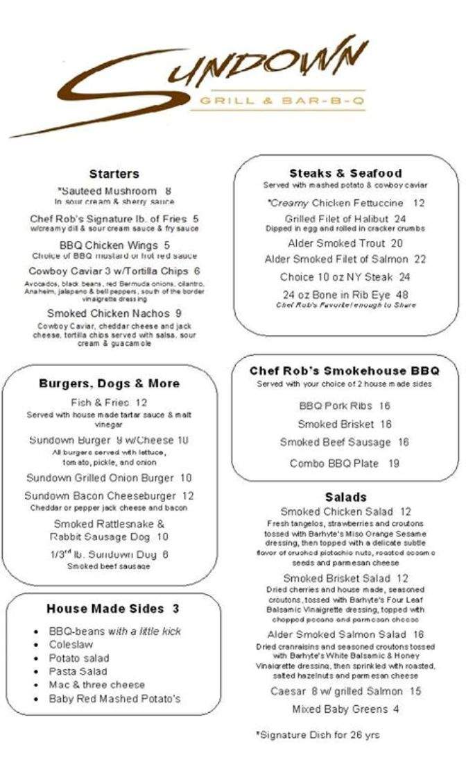 Sundowner Grill & Bar-B-Q - Pendleton, OR menu_pic