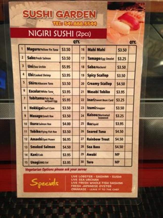 Sushi Garden - Coos Bay, OR menu_pic