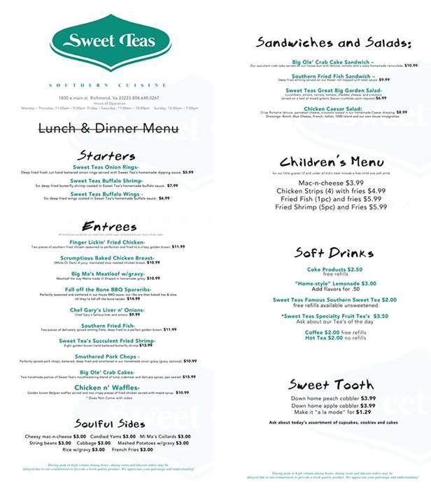 Sweet Tea's - Richmond, VA menu_pic