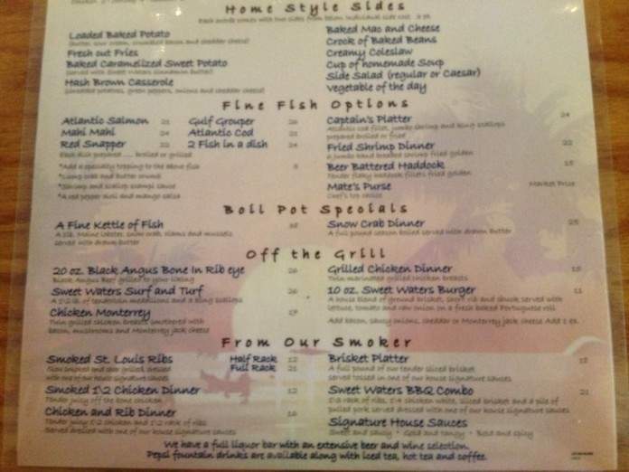 Sweet waters Smokehouse and Grill - Flagler Beach, FL menu_pic