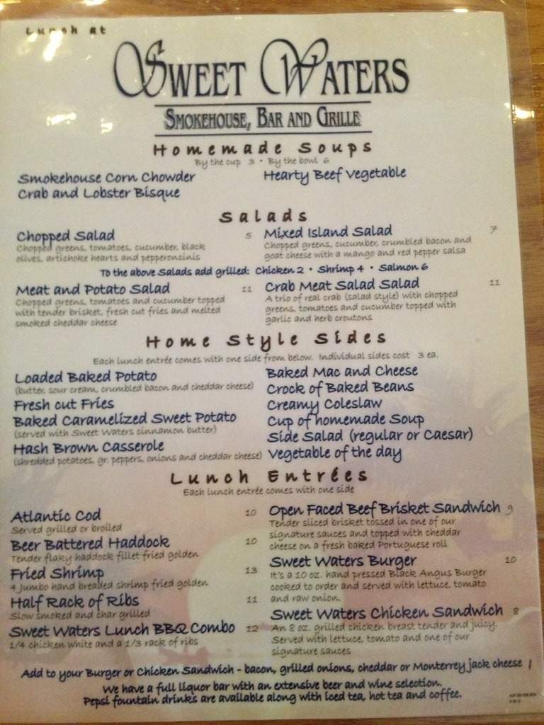 Sweet waters Smokehouse and Grill - Flagler Beach, FL menu_pic