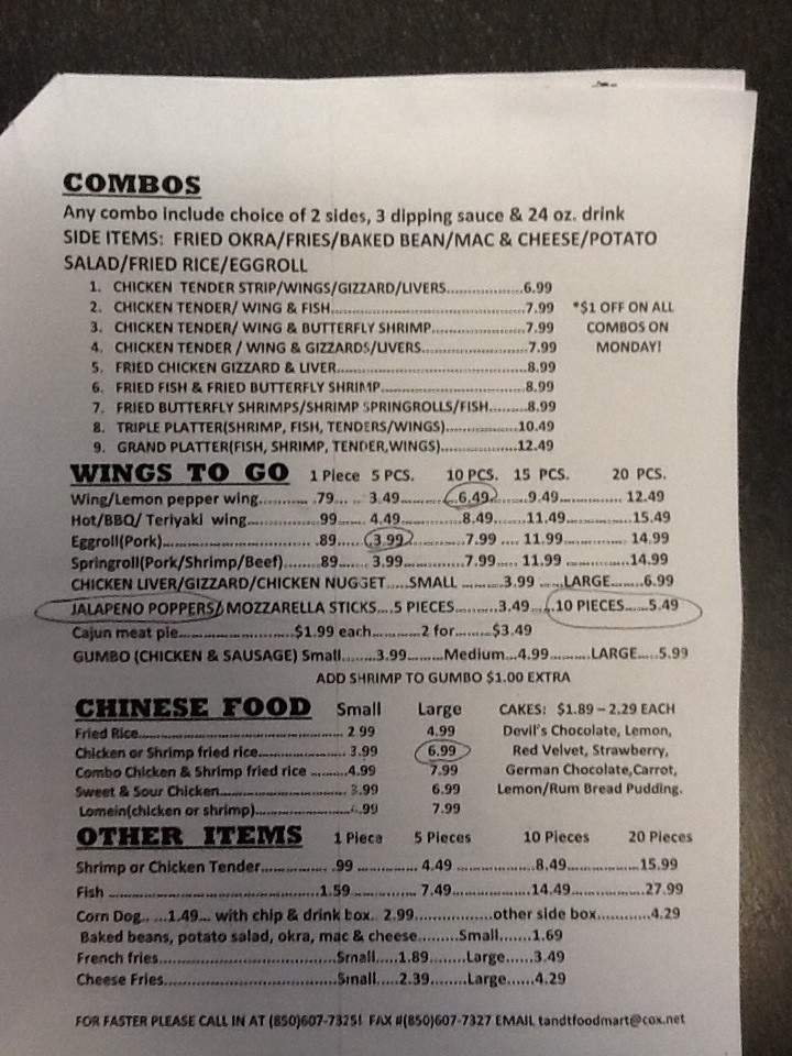 T & T Seafood Deli - Pensacola, FL menu_pic
