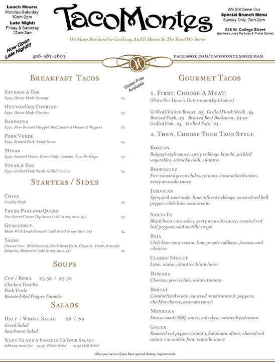 Taco Montes - Bozeman, MT menu_pic