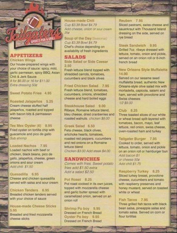Tailgaters - Biloxi, MS menu_pic