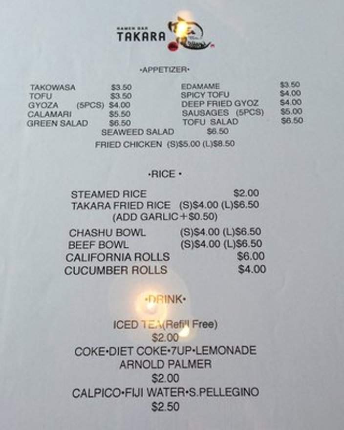 Takara Ramen Bar - West Hollywood, CA menu_pic
