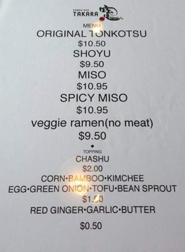 Takara Ramen Bar - West Hollywood, CA menu_pic