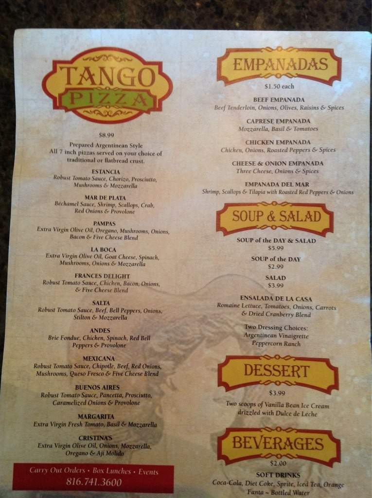 Tango Pizza - Kansas City, MO menu_pic
