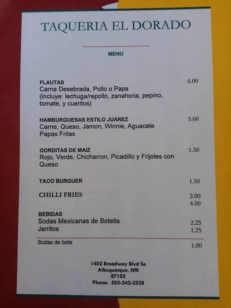 Taqueria El Dorado - Albuquerque, NM menu_pic