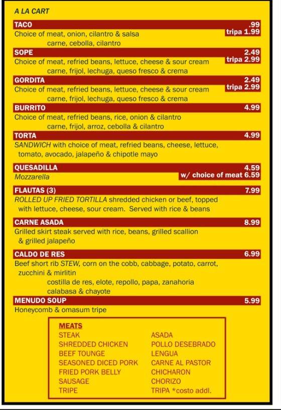 Taqueria Real De La Villa - Marietta, GA menu_pic