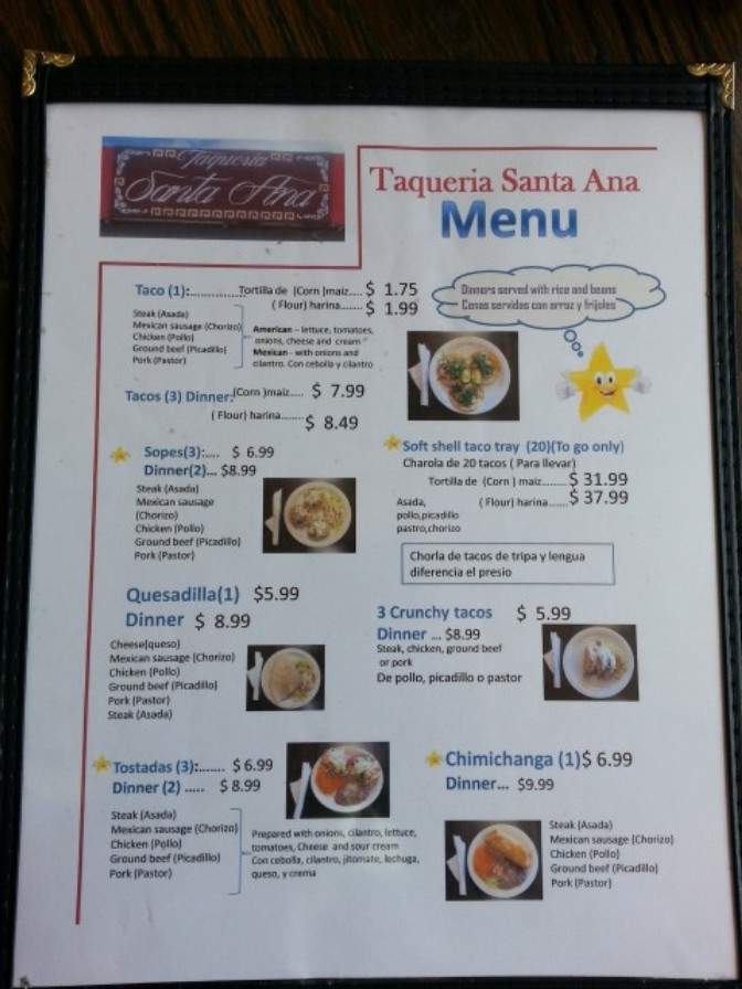 Taqueria Santa Ana - Beaver Dam, WI menu_pic
