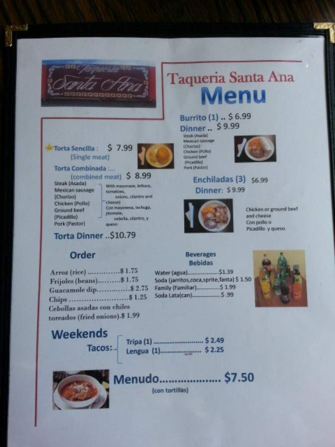 Taqueria Santa Ana - Beaver Dam, WI menu_pic
