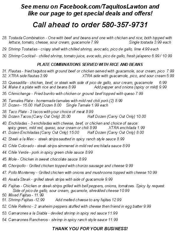 Taquitos Mexican Restaurant - Lawton, OK menu_pic