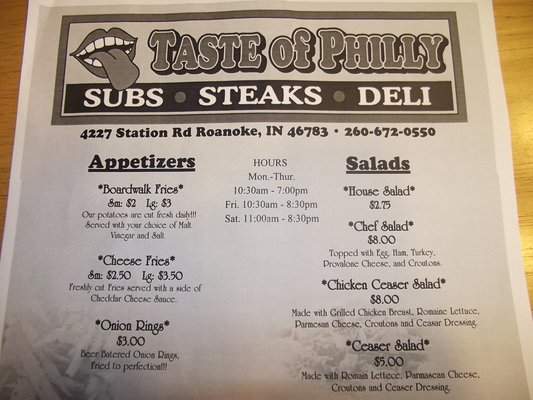 Taste of Philly - Roanoke, IN menu_pic