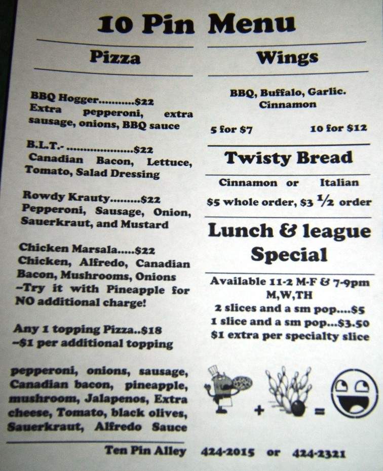 Ten Pin Alley Pizza - Shelby, MT menu_pic
