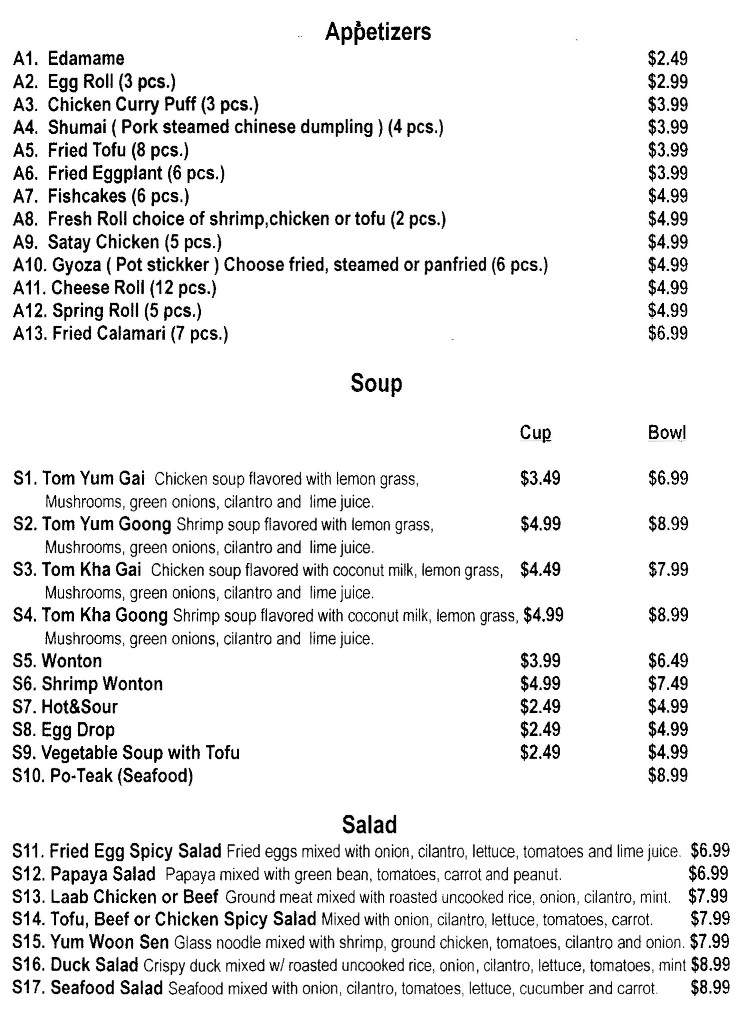 Thai Hot - San Antonio, TX menu_pic