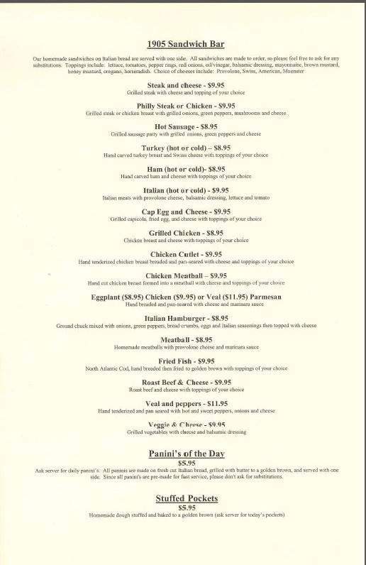 The 1905 Eatery - McKees Rocks, PA menu_pic