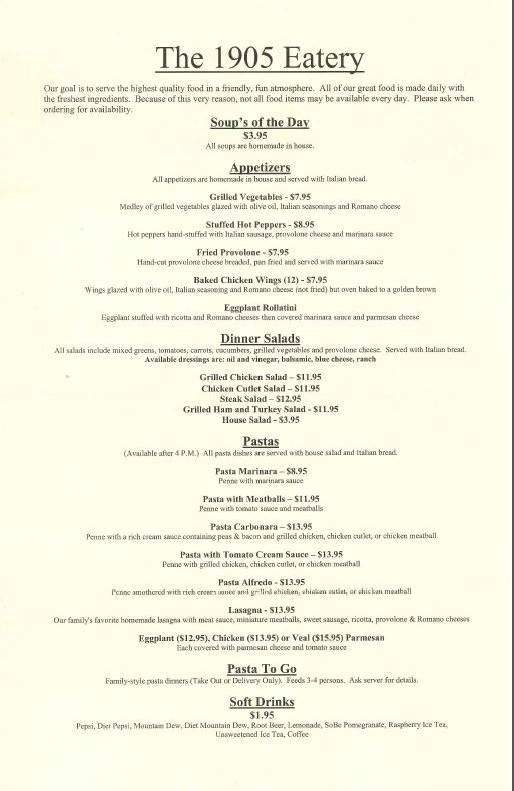 The 1905 Eatery - McKees Rocks, PA menu_pic